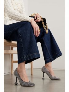 Toy crystal-embellished suede pumps