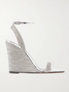 Wow 95 crystal-embellished metallic leather wedge sandals