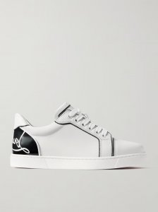 Fun Vieira patent-leather trimmed leather sneakers