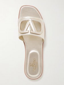 VLOGO cutout metallic leather slides