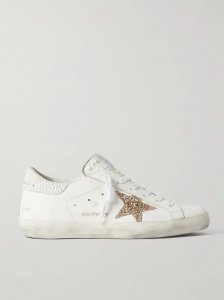 Super-Star embellished distressed glittered leather sneakers