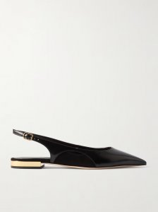 Saada suede-trimmed leather slingback ballet flats