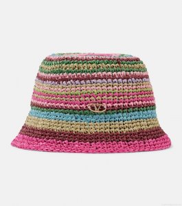 ValentinoVLogo Signature striped crochet bucket hat