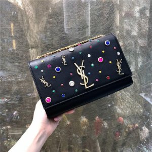 YSL Kate Medium Leather And Multicolor Charms Black