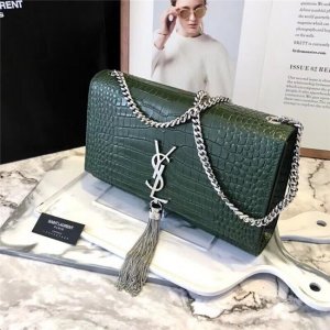 Yves Saint Laurent Medium Kate Tassel Chain Bag Crocodile Embossed Shiny Leather (Varied Colors)