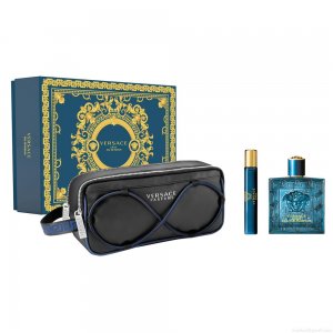 Kit Perfume Versace Eros Eau de Parfum Masculino 100 ml + Miniatura 10 ml + Nécessaire