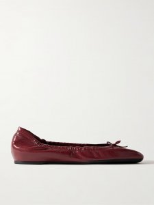 VLOGO bow-embellished crinkled patent-leather ballet flats