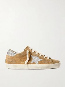 Super-Star distressed glittered leather-trimmed suede sneakers