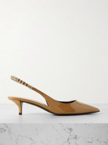 Signoria embellished patent-leather slingback pumps