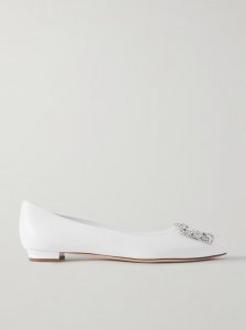 Hangisi 10 crystal-embellished satin point-toe flats