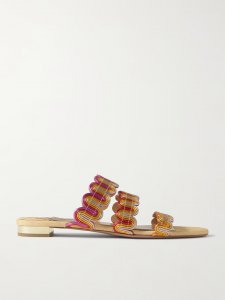 Wavy metallic leather slides