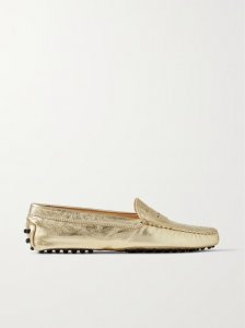 Gommino metallic textured-leather loafers