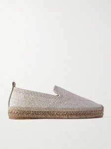 Metallic stretch-knit espadrilles