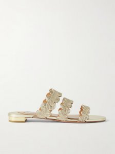 Wavy metallic leather slides