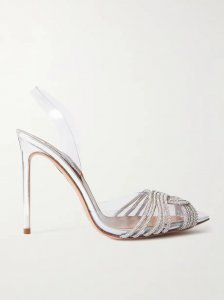 Gatsbi 105 crystal-embellished PVC and metallic leather slingback pumps