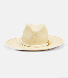 ValentinoVLogo leather-trimmed straw hat