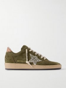 Ball Star glittered leather-trimmed suede sneakers