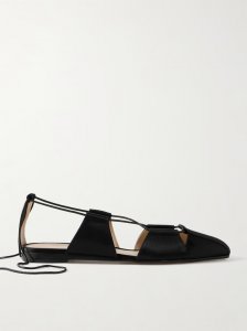 Greek lace-up silk-satin ballet flats