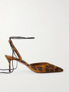 Beyond leather-trimmed leopard-print suede pumps