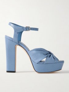 Heloise 120 bow-embellished lizard-effect leather platform sandals