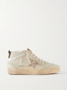 Superstar distressed shearling-lined rubber and leather sneakers