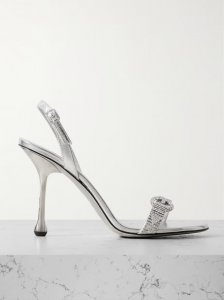 Tabatha 95 crystal-embellished metallic leather slingback sandals