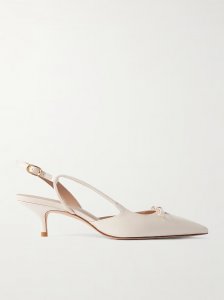 Tully bow-detailed leather point-toe slingback pumps