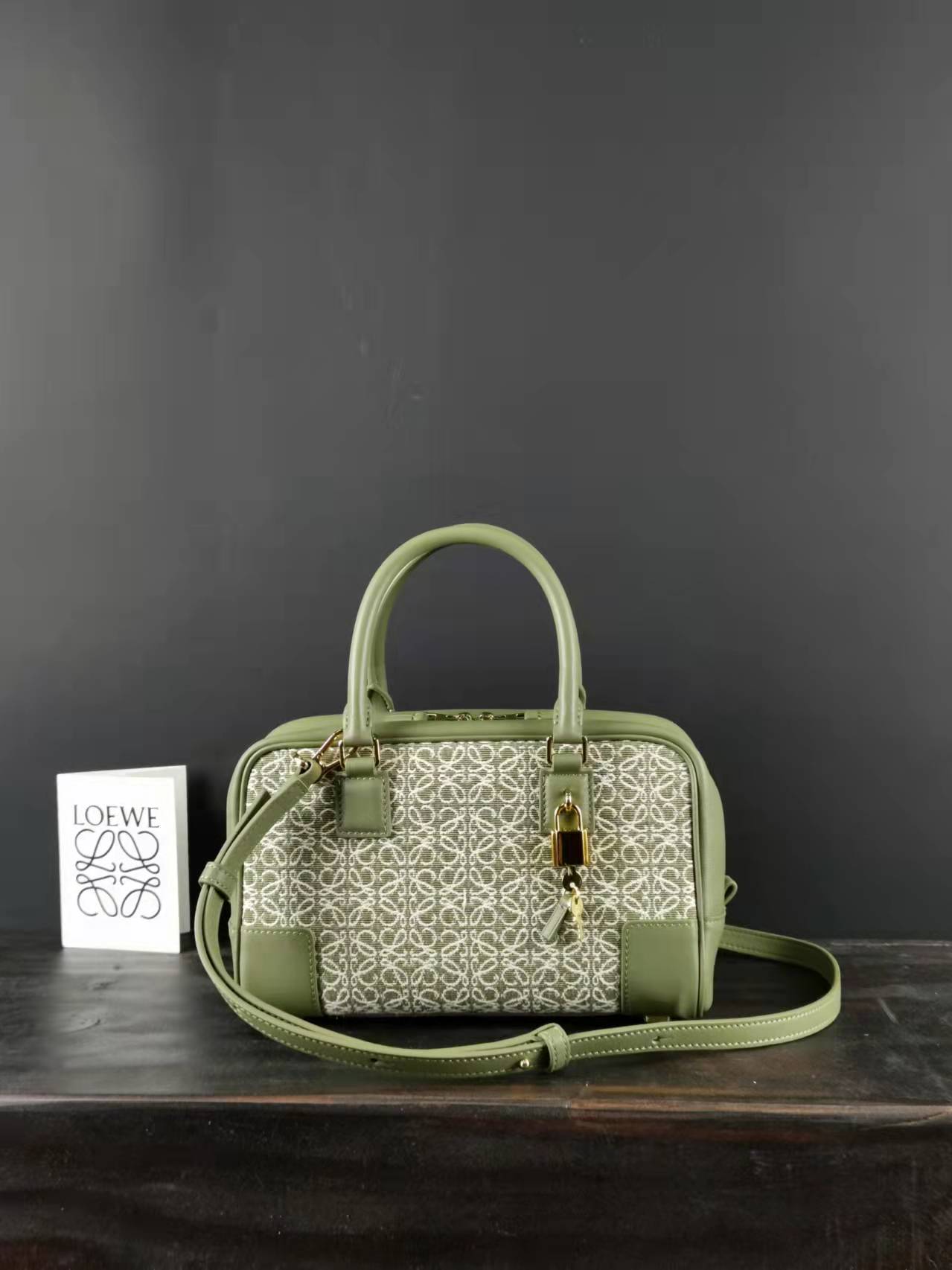 LOEWE HANDBAG Embroidered white flowers on a green background