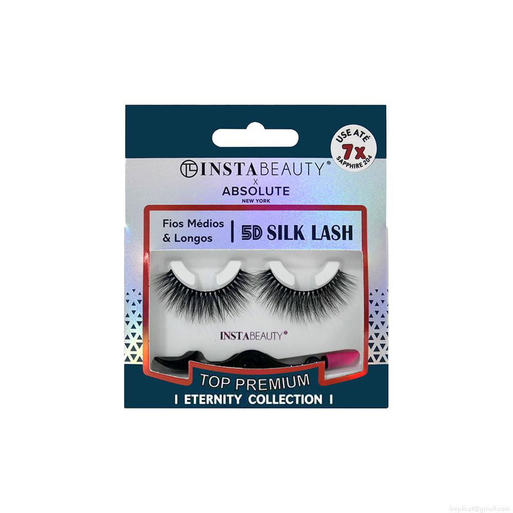 Cílios Postiços Sintético Volumoso Absolute New York Eternity 5D Silk Lash Sapphire 204 Preto 1 Par