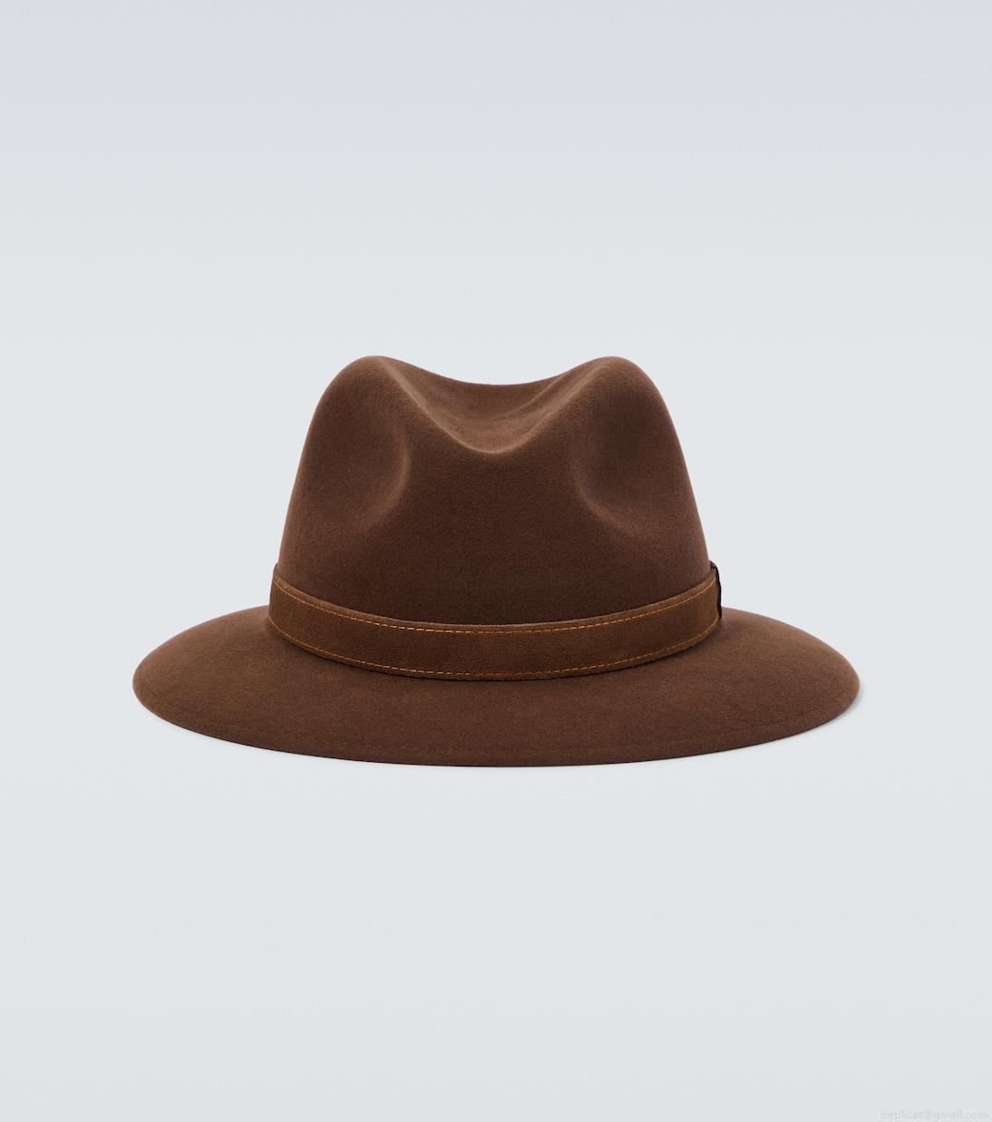 BorsalinoLeather-trimmed wool fedora