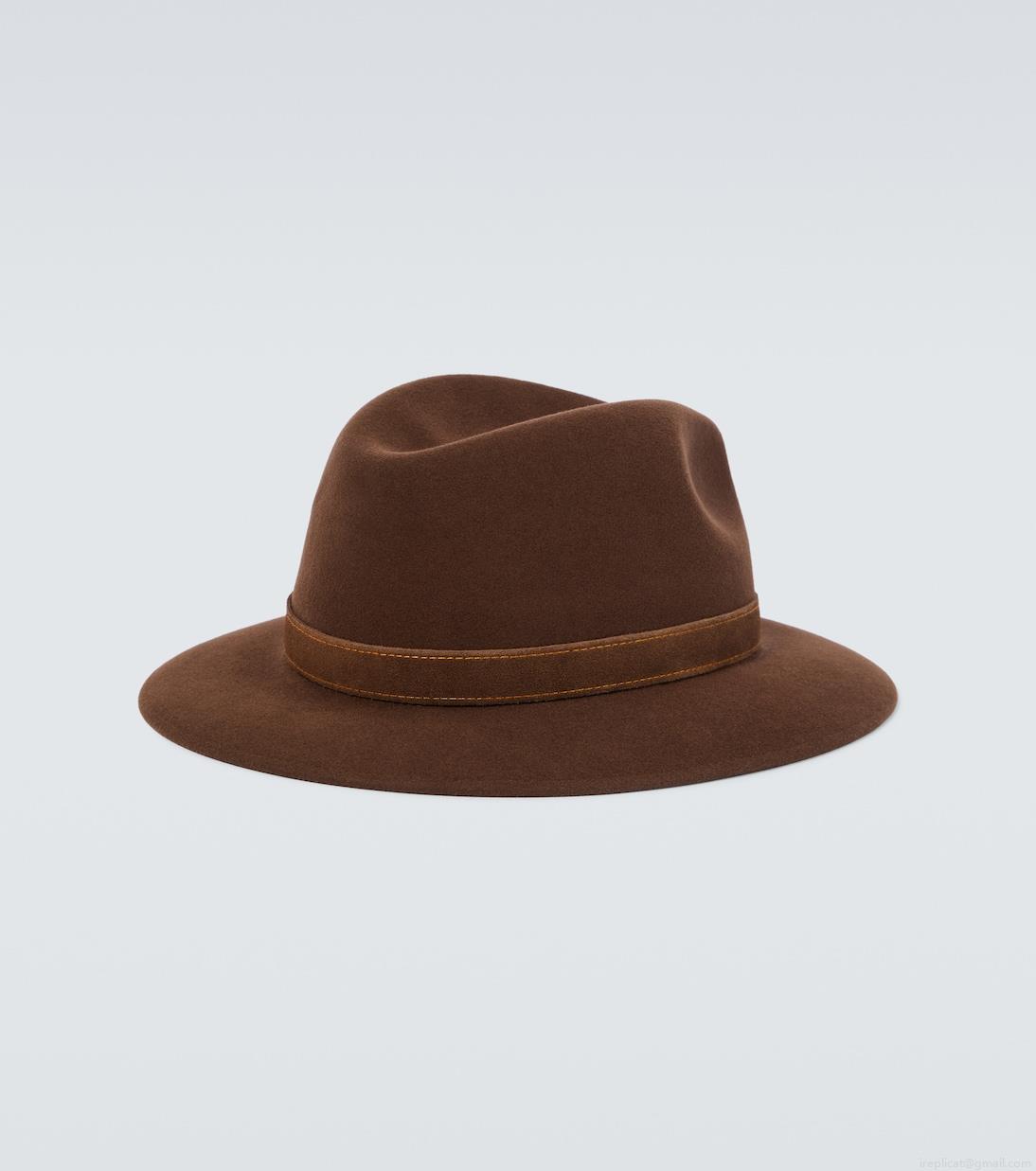 BorsalinoLeather-trimmed wool fedora