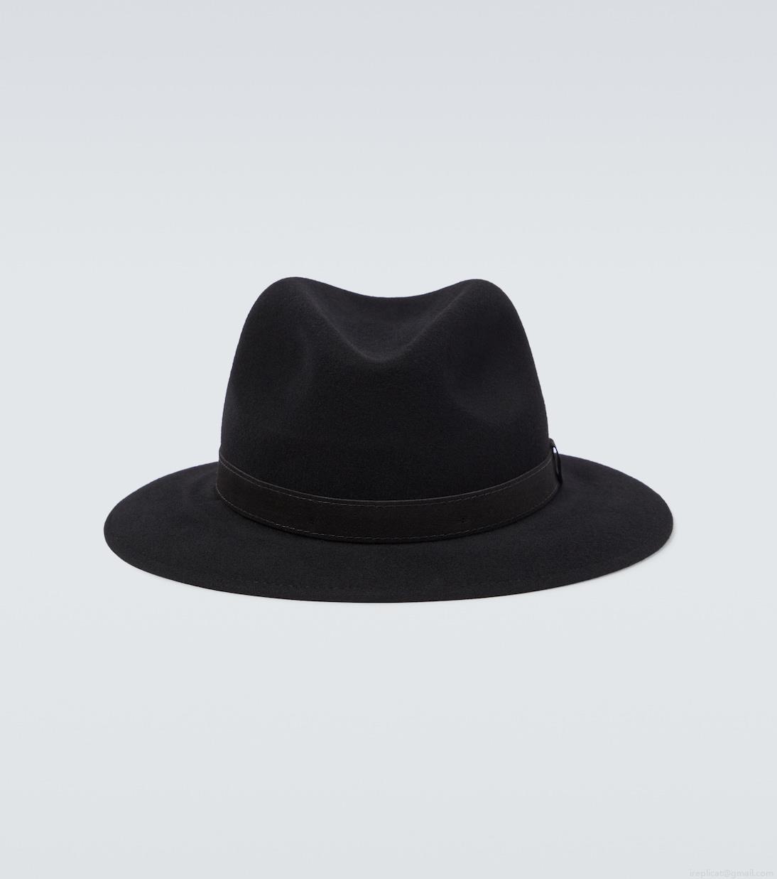 BorsalinoLeather-trimmed wool fedora