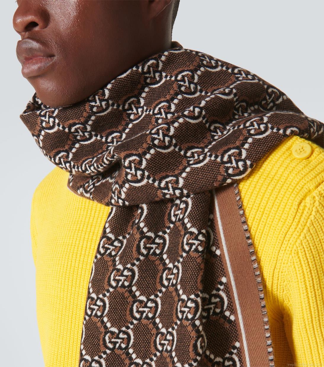 GucciGG Shadow fringed jacquard wool scarf