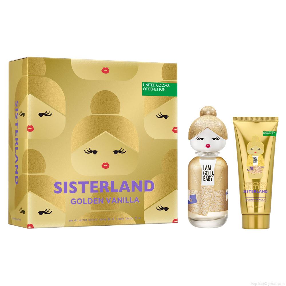 Kit Perfume Benetton United Colors Sisterland Golden Vanilla Eau de Parfum Feminino 80 ml + Creme Corporal 75 ml