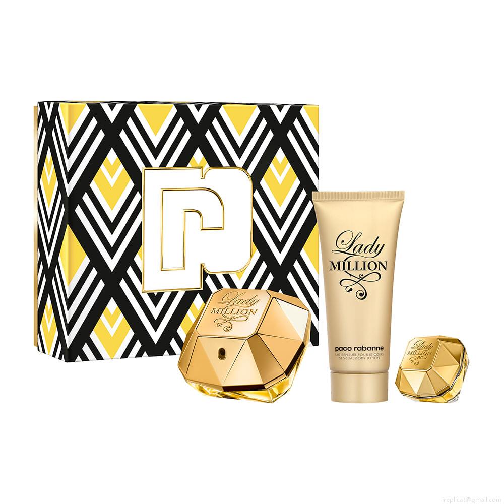 Kit Perfume Paco Rabanne Lady Million Feminino Eau de Parfum 80 ml + Loção Corporal 100 ml + Miniatura 5 ml