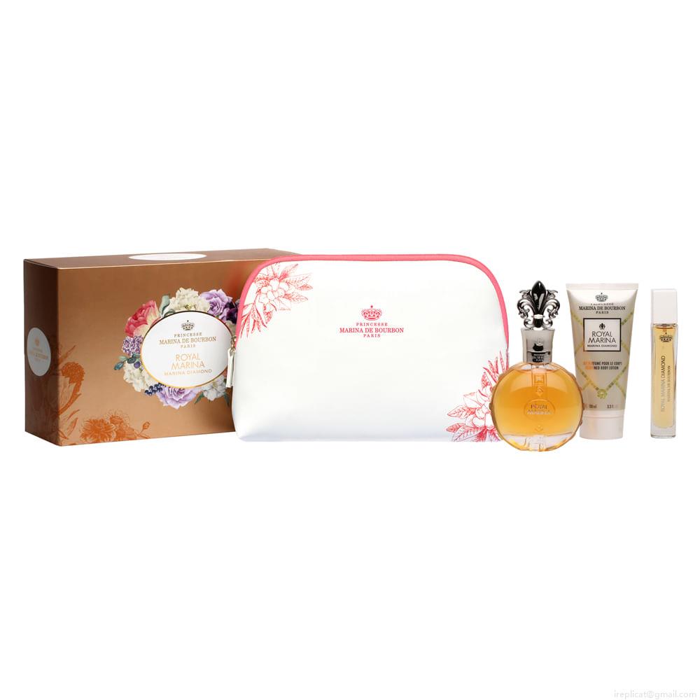 Kit Perfume Marina de Bourbon Royal Marina Diamond Feminino Eau de Parfum 20 ml + Loção Corporal 100 ml + Miniatura + Necessaire