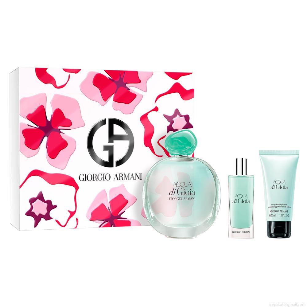 Kit Perfume Giorgio Armani Acqua Di Gioia Eau de ParfumFeminino 100 ml + Miniatura 15 ml+ Loção 50 ml