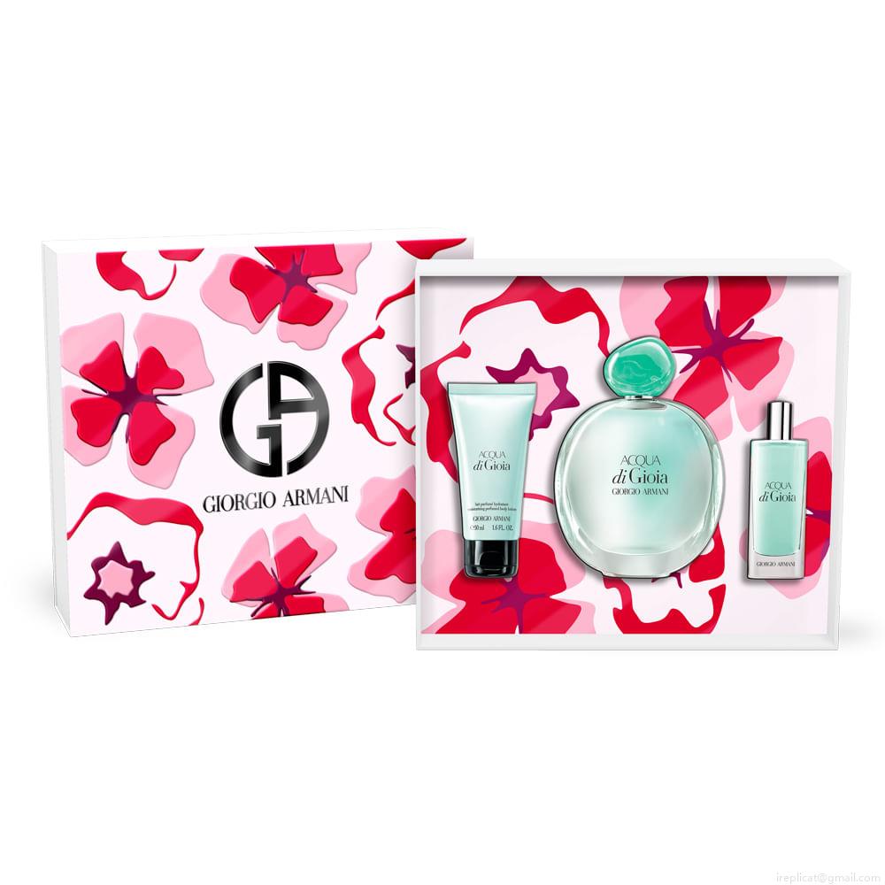 Kit Perfume Giorgio Armani Acqua Di Gioia Eau de ParfumFeminino 100 ml + Miniatura 15 ml+ Loção 50 ml