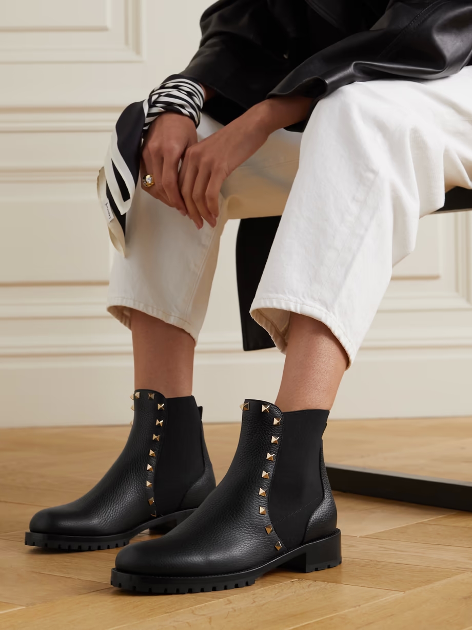 Rockstud Beatle textured-leather Chelsea boots