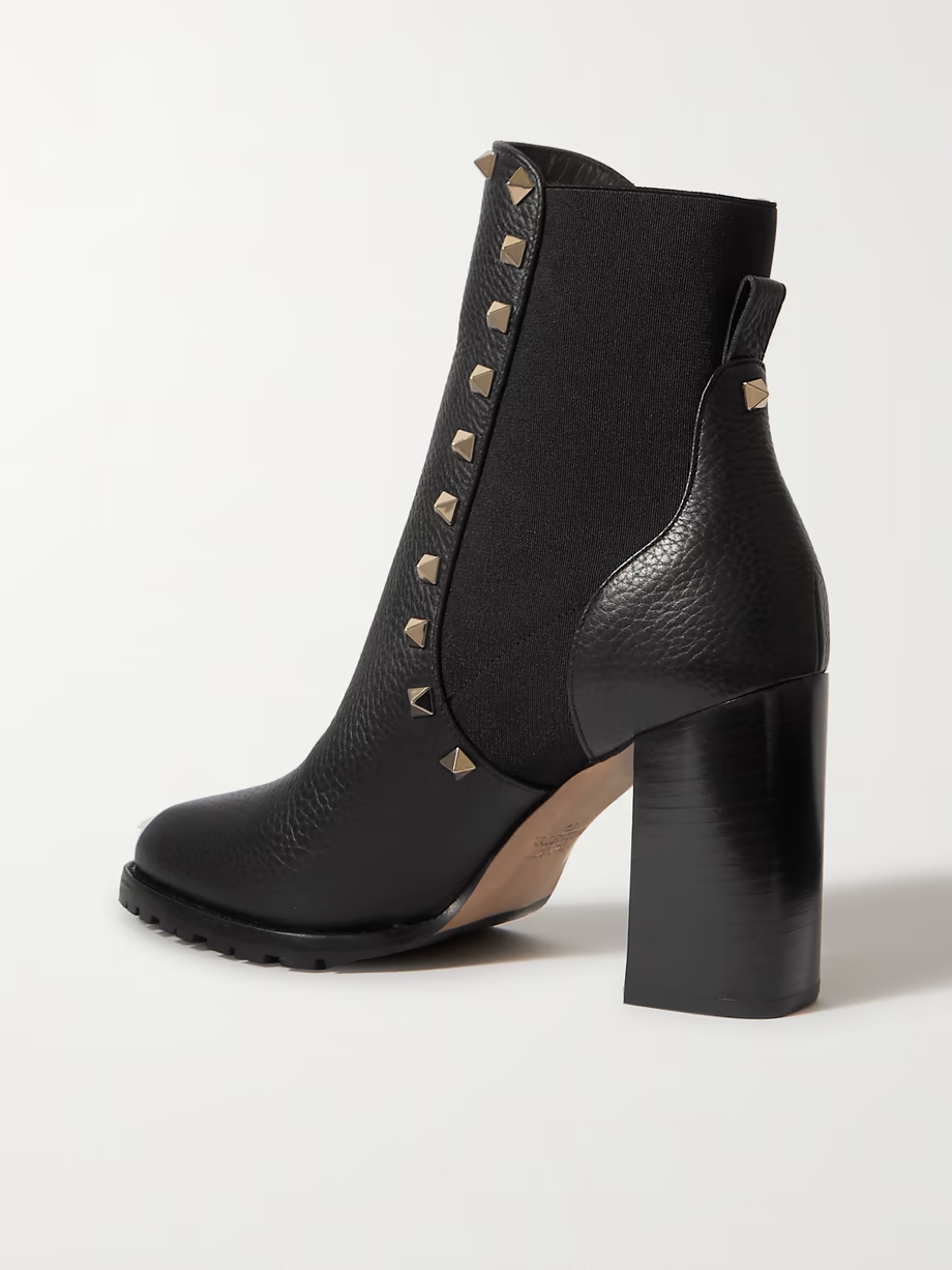 Rockstud Beatle textured-leather ankle boots