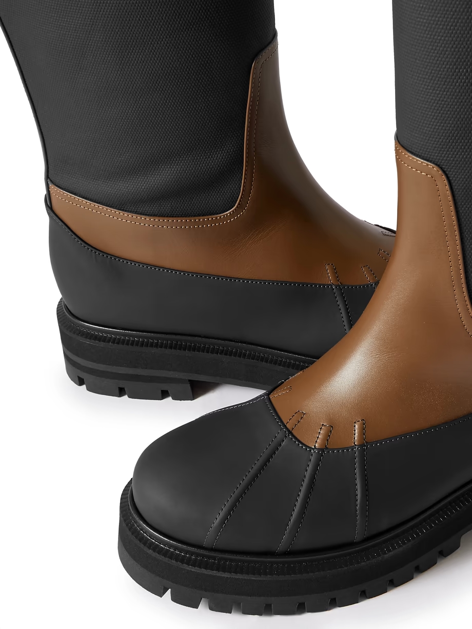 Regent Fishing leather and coated-canvas rain boots