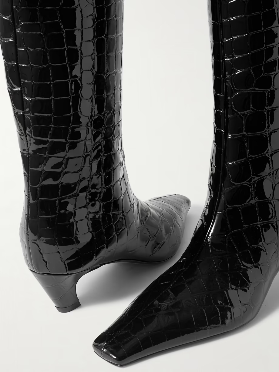 Davis croc-effect leather knee-high boots