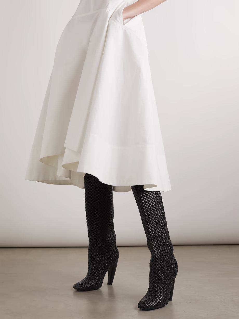 Mini Lido intrecciato leather knee boots