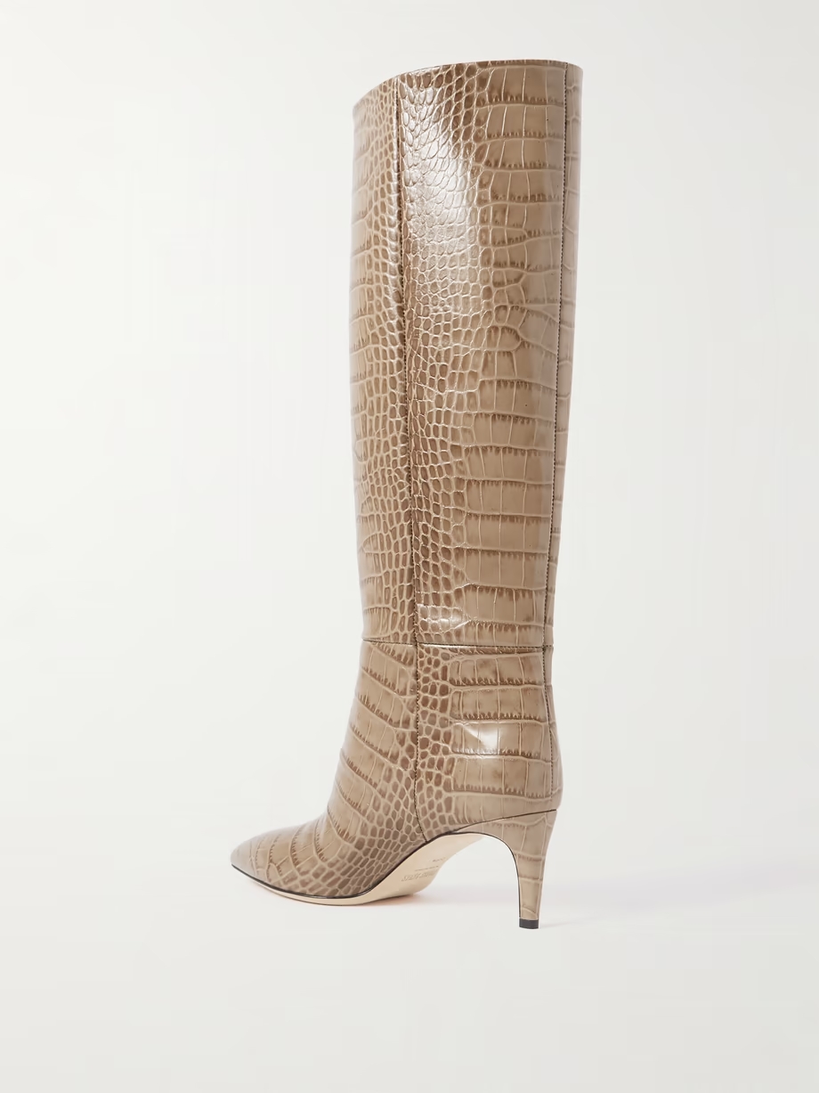 Stiletto croc-effect leather knee boots