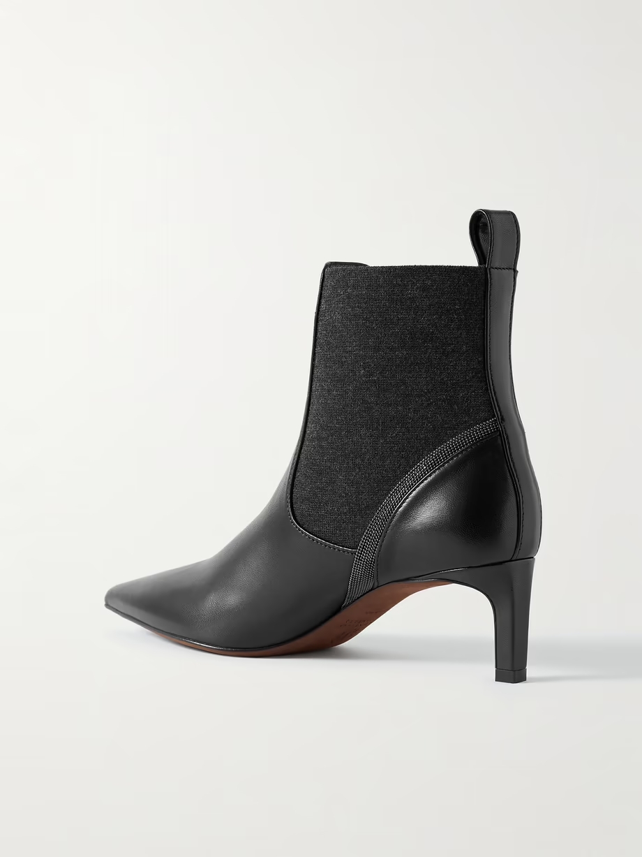 Bead-embellished leather and cashmere Chelsea boots