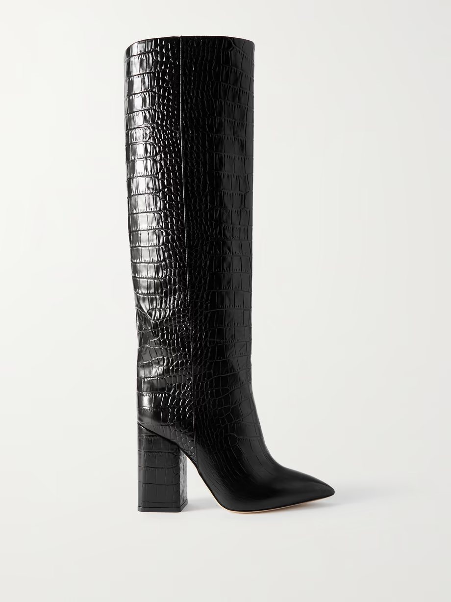 Anja croc-effect leather knee boots