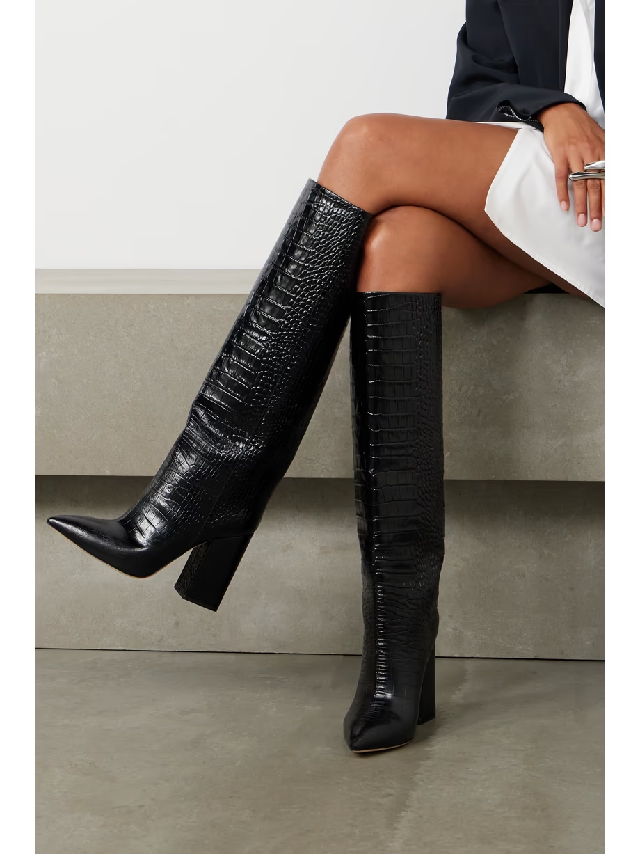 Anja croc-effect leather knee boots