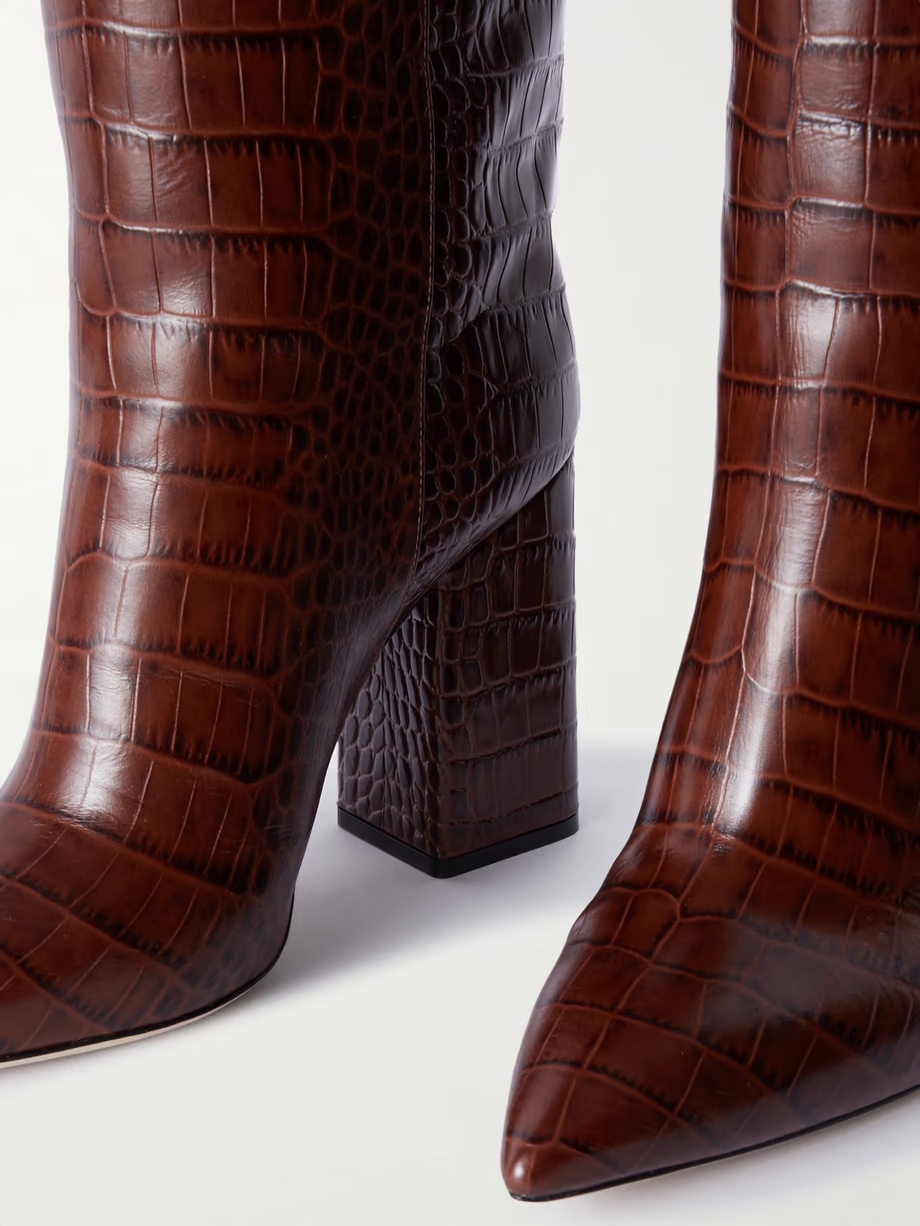 Anja croc-effect leather knee boots