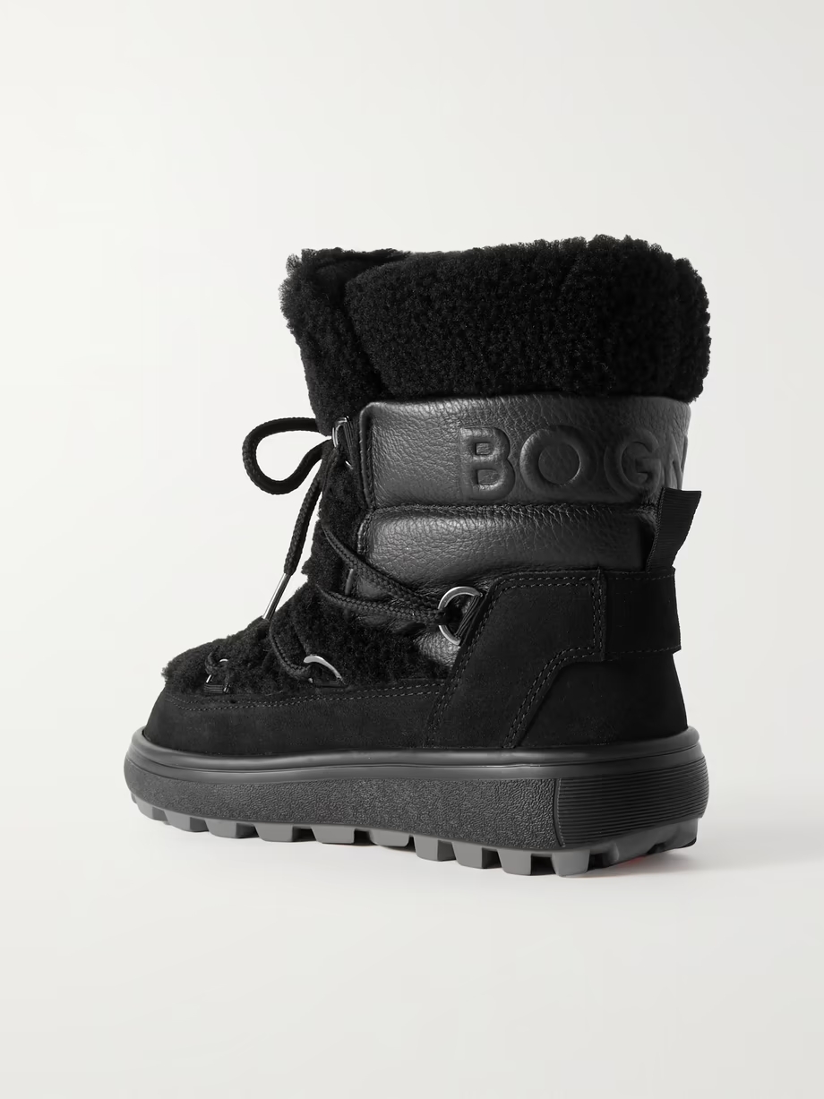 Chamonix shearling, leather and suede snow boots