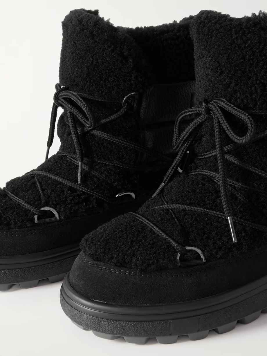 Chamonix shearling, leather and suede snow boots